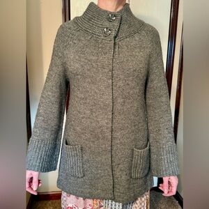 𝅺CHICO'S Grey Alpaca Wool Blend 2 Button Swing Cardigan, 1, Medium, 8